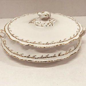 Homer Laughlin Gold Floral Spray Band H111 OVAL COVERED VEGETABLE  DISH Tureen.